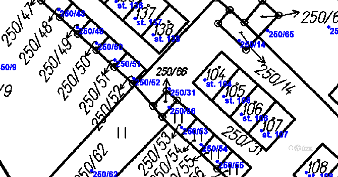 Parcela st. 250/31 v KÚ Borová Lada, Katastrální mapa