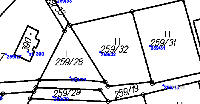 Parcela st. 259/32 v KÚ Borová Lada, Katastrální mapa