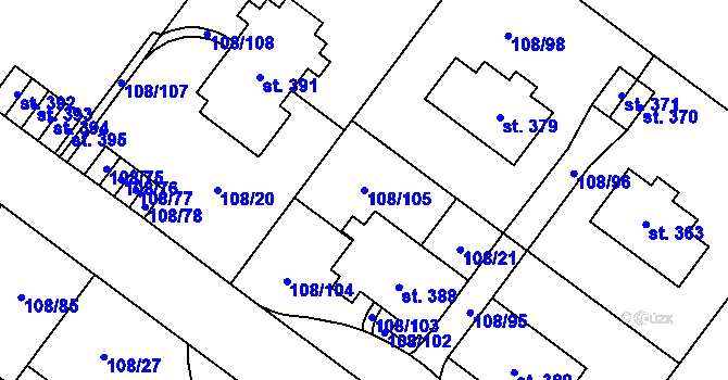 Parcela st. 108/105 v KÚ Borová Lada, Katastrální mapa