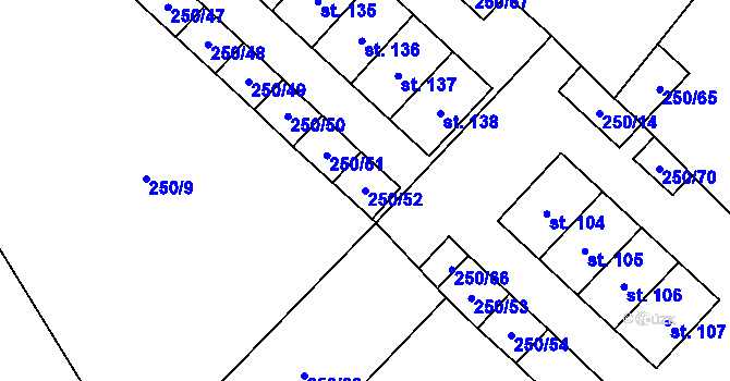 Parcela st. 250/52 v KÚ Borová Lada, Katastrální mapa