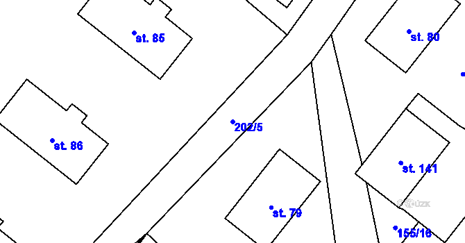 Parcela st. 202/5 v KÚ Borová Lada, Katastrální mapa