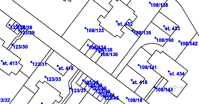 Parcela st. 108/136 v KÚ Borová Lada, Katastrální mapa