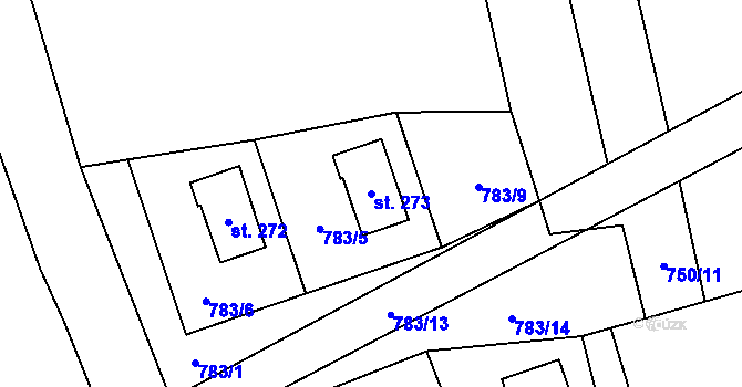Parcela st. 273 v KÚ Nové Hutě, Katastrální mapa