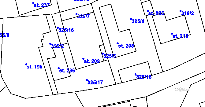 Parcela st. 325/3 v KÚ Nové Hutě, Katastrální mapa