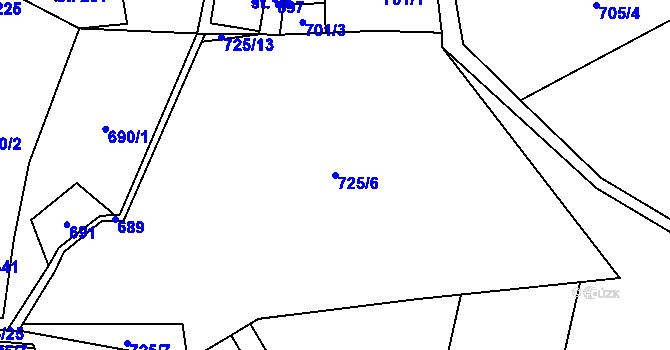 Parcela st. 725/6 v KÚ Nové Hutě, Katastrální mapa