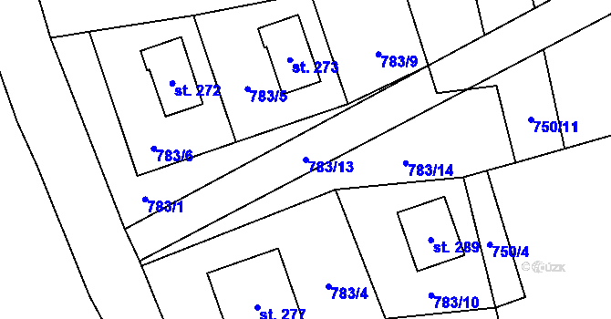 Parcela st. 783/13 v KÚ Nové Hutě, Katastrální mapa