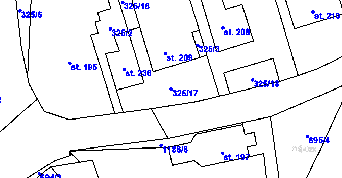 Parcela st. 325/17 v KÚ Nové Hutě, Katastrální mapa