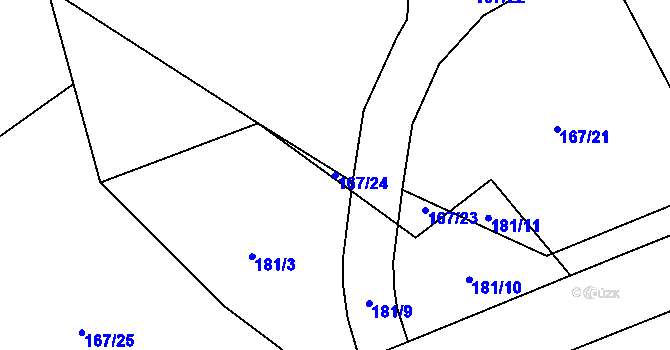 Parcela st. 167/24 v KÚ Nové Hutě, Katastrální mapa
