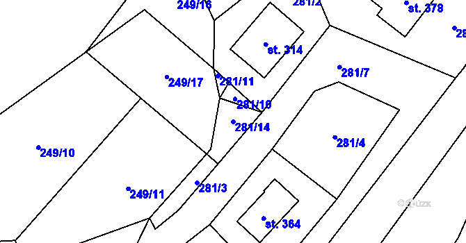 Parcela st. 281/14 v KÚ Nové Hutě, Katastrální mapa