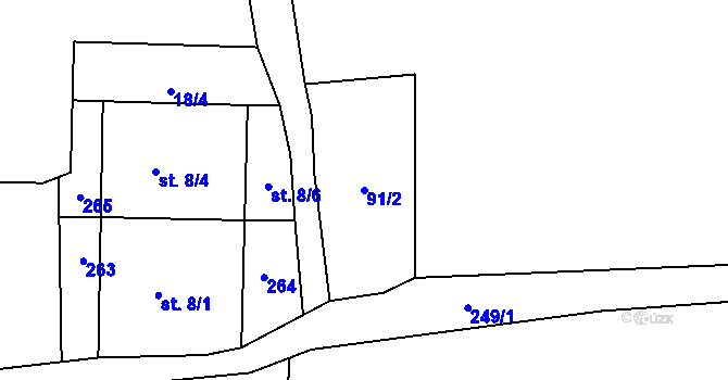 Parcela st. 91/2 v KÚ Šindlov, Katastrální mapa