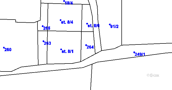 Parcela st. 264 v KÚ Šindlov, Katastrální mapa