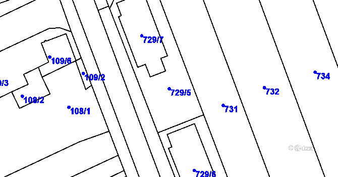 Parcela st. 729/5 v KÚ Nový Šaldorf, Katastrální mapa