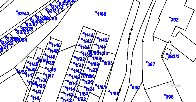 Parcela st. 1/30 v KÚ Nový Šaldorf, Katastrální mapa