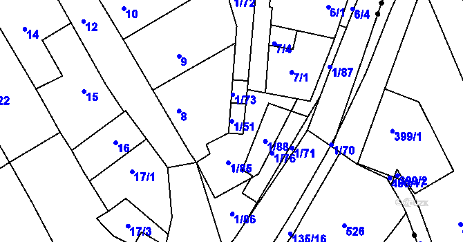 Parcela st. 1/51 v KÚ Nový Šaldorf, Katastrální mapa