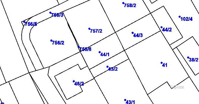 Parcela st. 44/1 v KÚ Nový Šaldorf, Katastrální mapa