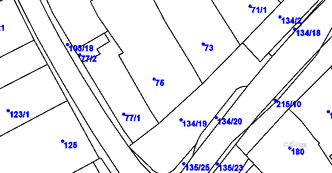 Parcela st. 75 v KÚ Nový Šaldorf, Katastrální mapa