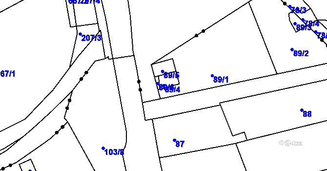 Parcela st. 89/4 v KÚ Nový Šaldorf, Katastrální mapa
