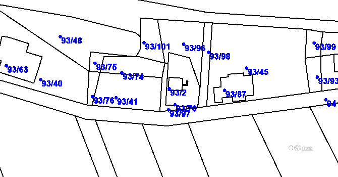 Parcela st. 93/2 v KÚ Nový Šaldorf, Katastrální mapa