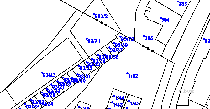 Parcela st. 93/36 v KÚ Nový Šaldorf, Katastrální mapa