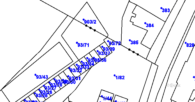 Parcela st. 93/37 v KÚ Nový Šaldorf, Katastrální mapa