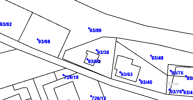 Parcela st. 93/38 v KÚ Nový Šaldorf, Katastrální mapa