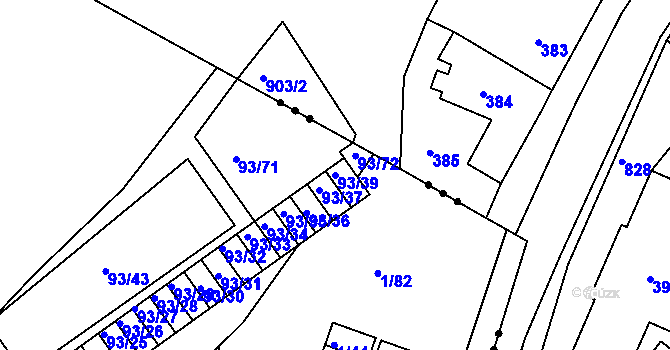 Parcela st. 93/39 v KÚ Nový Šaldorf, Katastrální mapa