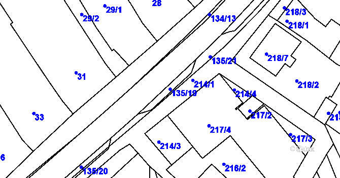 Parcela st. 135/19 v KÚ Nový Šaldorf, Katastrální mapa