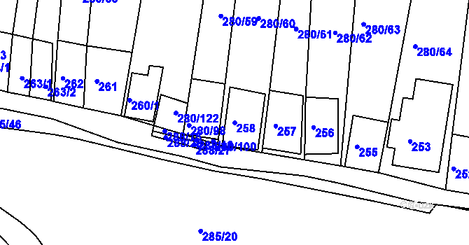 Parcela st. 258 v KÚ Nový Šaldorf, Katastrální mapa