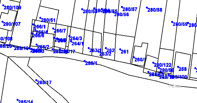 Parcela st. 263/2 v KÚ Nový Šaldorf, Katastrální mapa