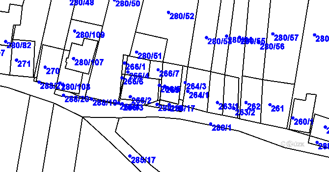 Parcela st. 265 v KÚ Nový Šaldorf, Katastrální mapa