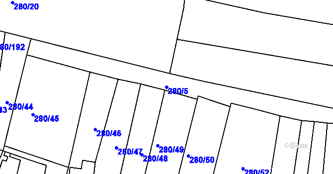 Parcela st. 280/5 v KÚ Nový Šaldorf, Katastrální mapa