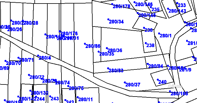 Parcela st. 280/35 v KÚ Nový Šaldorf, Katastrální mapa