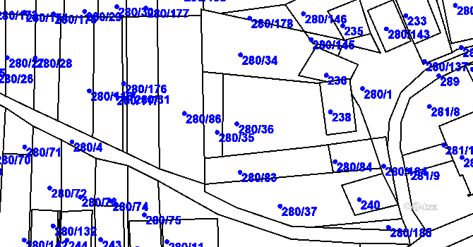 Parcela st. 280/36 v KÚ Nový Šaldorf, Katastrální mapa