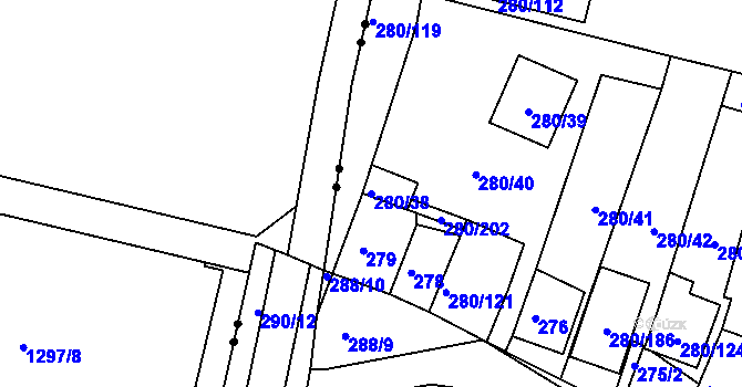 Parcela st. 280/38 v KÚ Nový Šaldorf, Katastrální mapa