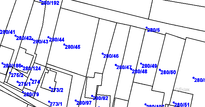 Parcela st. 280/46 v KÚ Nový Šaldorf, Katastrální mapa