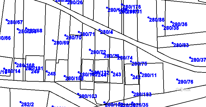 Parcela st. 280/73 v KÚ Nový Šaldorf, Katastrální mapa
