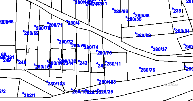 Parcela st. 280/75 v KÚ Nový Šaldorf, Katastrální mapa