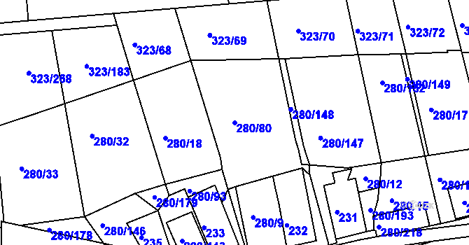 Parcela st. 280/80 v KÚ Nový Šaldorf, Katastrální mapa