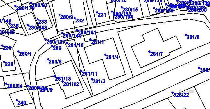 Parcela st. 281/4 v KÚ Nový Šaldorf, Katastrální mapa