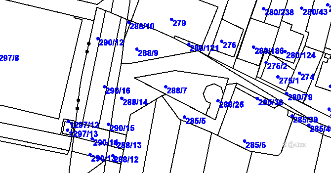 Parcela st. 288/7 v KÚ Nový Šaldorf, Katastrální mapa