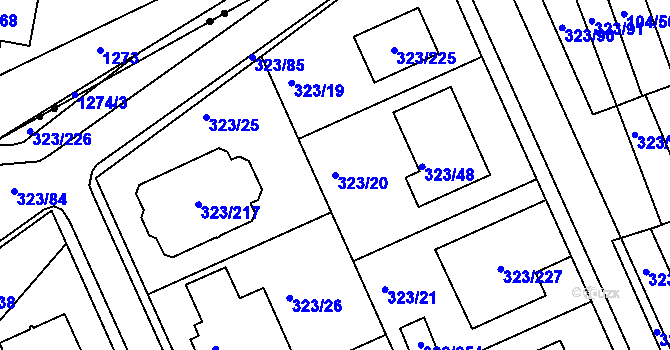 Parcela st. 323/20 v KÚ Nový Šaldorf, Katastrální mapa