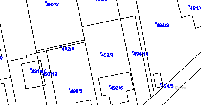 Parcela st. 493/3 v KÚ Nový Šaldorf, Katastrální mapa