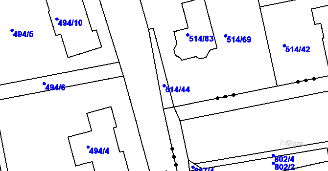 Parcela st. 514/44 v KÚ Nový Šaldorf, Katastrální mapa