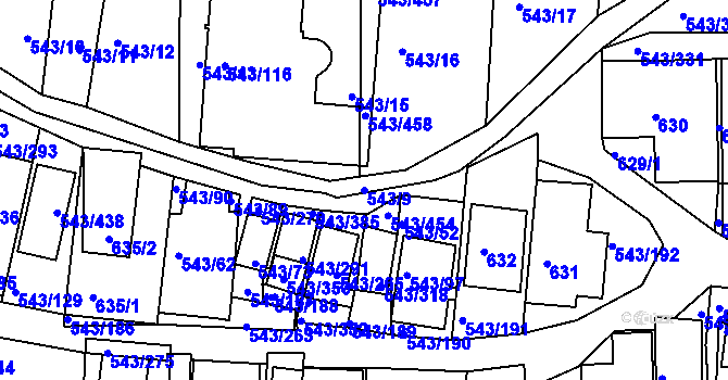 Parcela st. 543/9 v KÚ Nový Šaldorf, Katastrální mapa