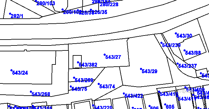 Parcela st. 543/27 v KÚ Nový Šaldorf, Katastrální mapa