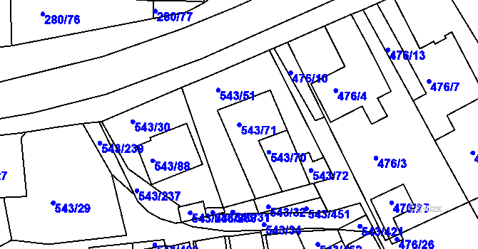 Parcela st. 543/71 v KÚ Nový Šaldorf, Katastrální mapa