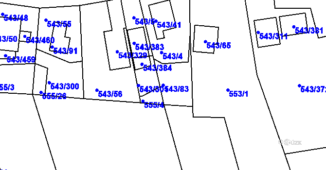 Parcela st. 543/83 v KÚ Nový Šaldorf, Katastrální mapa