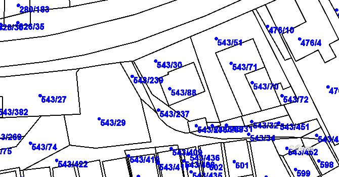 Parcela st. 543/88 v KÚ Nový Šaldorf, Katastrální mapa