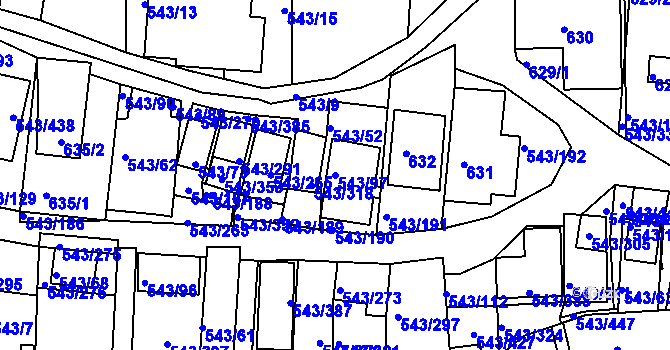 Parcela st. 543/97 v KÚ Nový Šaldorf, Katastrální mapa
