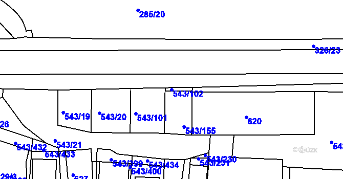 Parcela st. 543/102 v KÚ Nový Šaldorf, Katastrální mapa